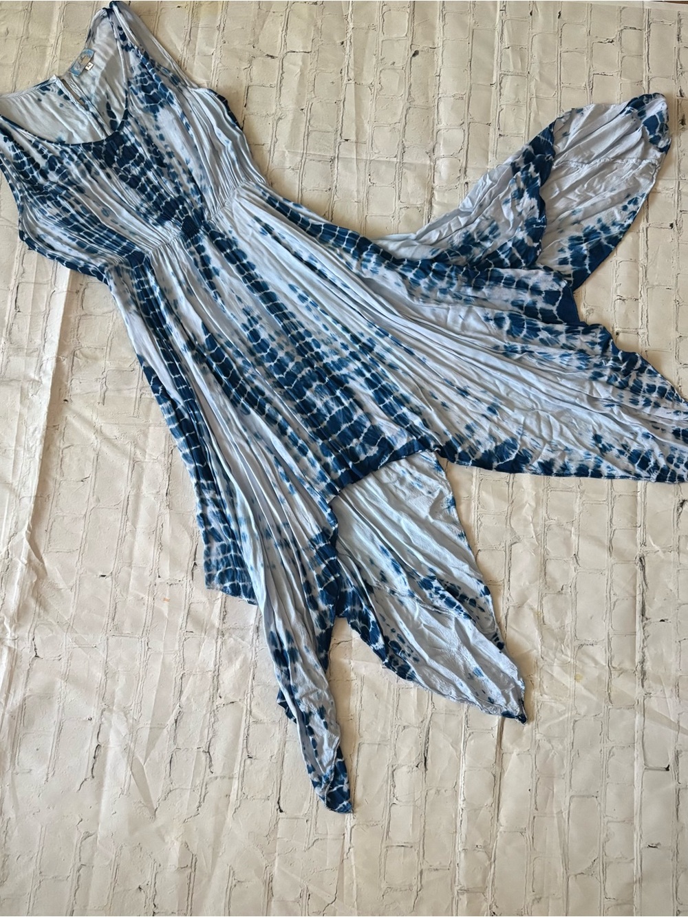 Blue and White Tie-Dye Midi Dress